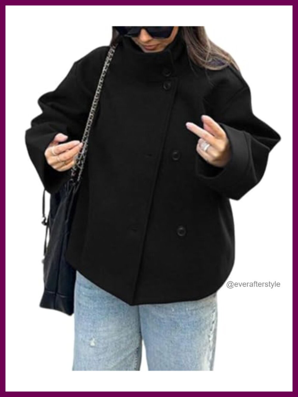 Wool Blend Crop Pea Coat Casual Loose Fit Winter Short Jacket Outwear